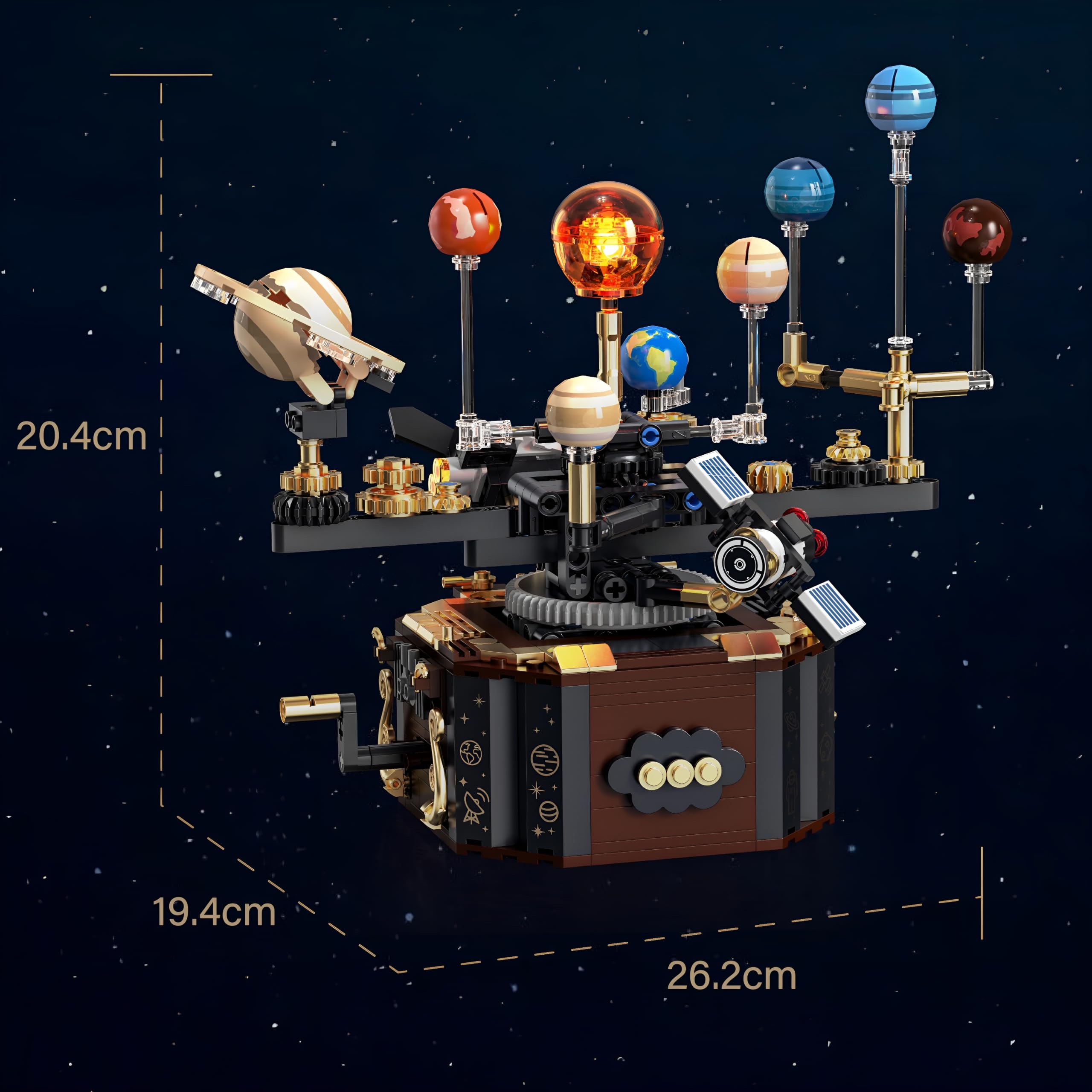 Sonnensystem-Bausteinset, mechanisches Planetarium-Bausatz, 556 Teile | Technik-Klemmbausteinset mit Erde und Mond, drehbares astronomisches Bauspielzeug, Wohn Dekoration, Geschenk für Männer