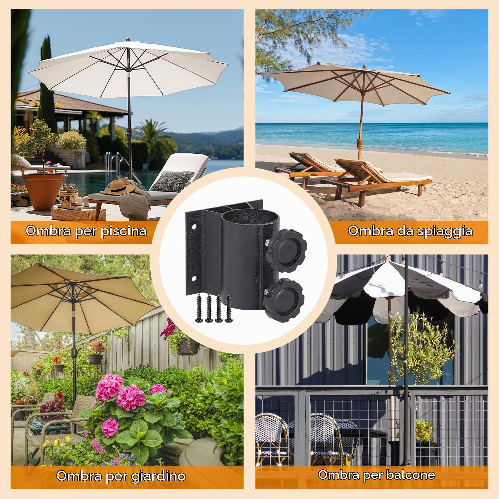 efuturetime 2 x Supporti Ombrellone da Balcone per Palo 33-50 mm con 8 Viti | Portaombrellone per Ringhiera, per Terrazza, Giardino e Bar