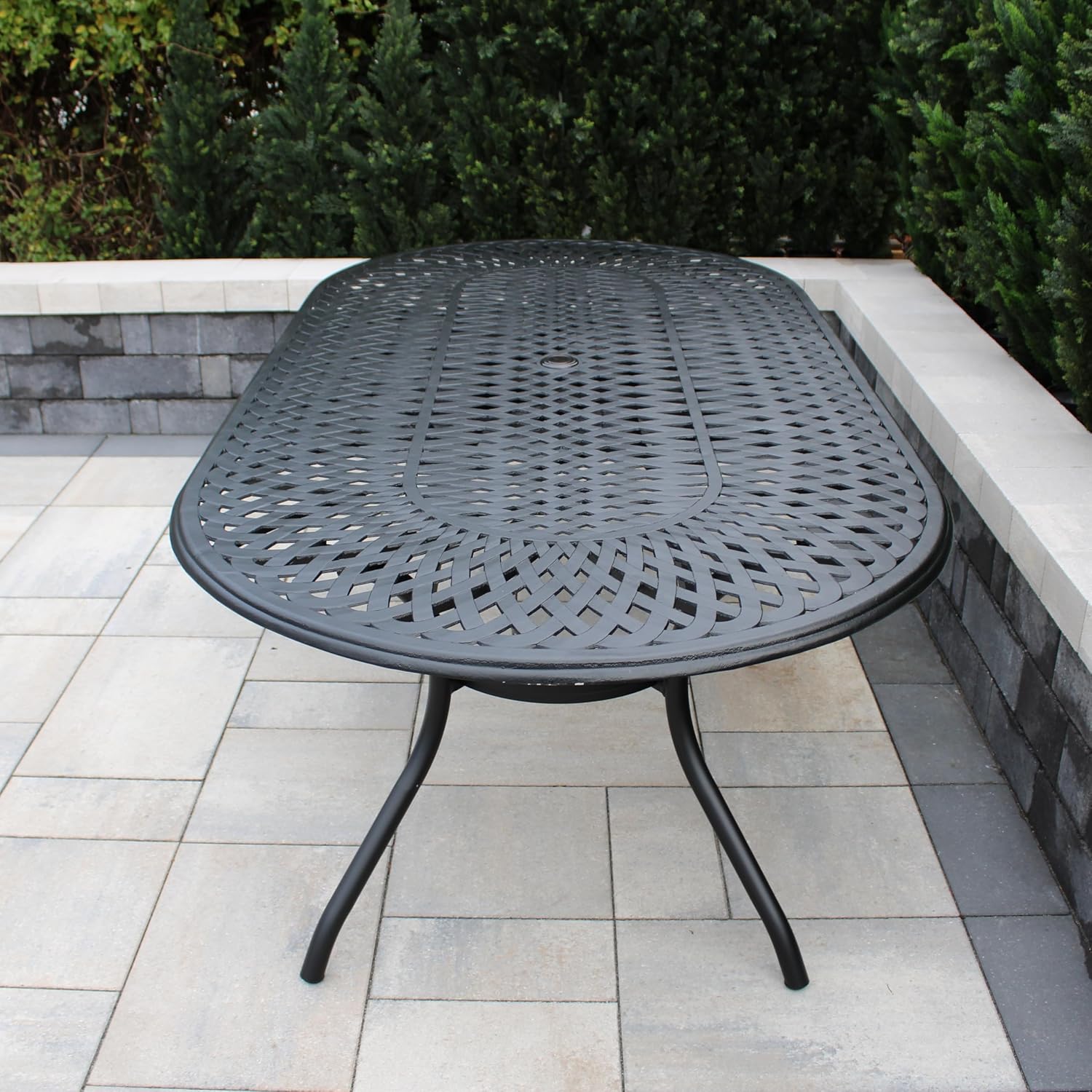 Oakland Living Modern Outdoor Mesh Aluminum 95-in Black Oval Large Patio Dining Table
