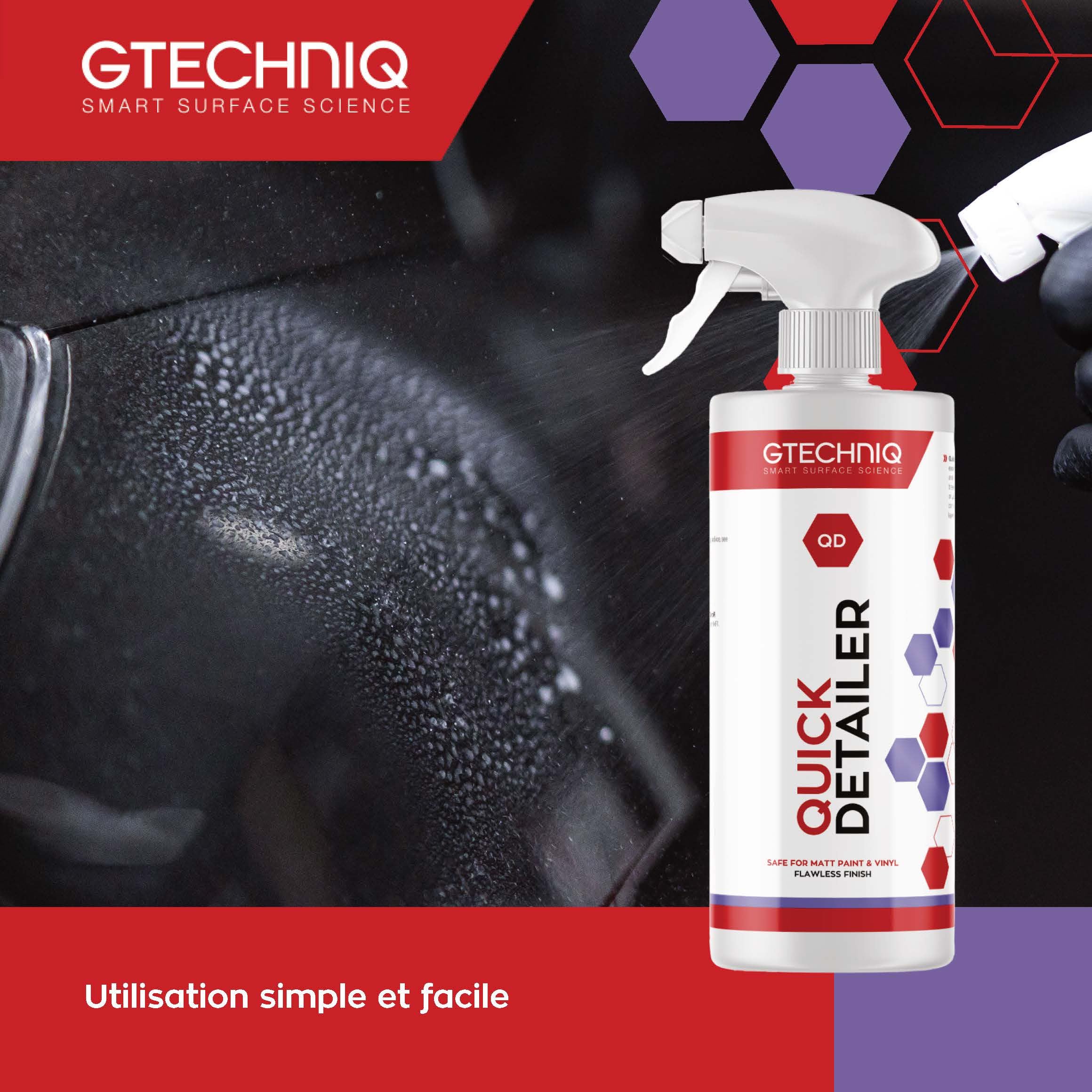 Gtechniq Quick Detailer 500ml - brillance et douceur éclair - Formule simplifiée : Pulvérisez, essuyez - Élimine les traces d’eau, les traces de doigts - Augmente la brillance de la carrosserie