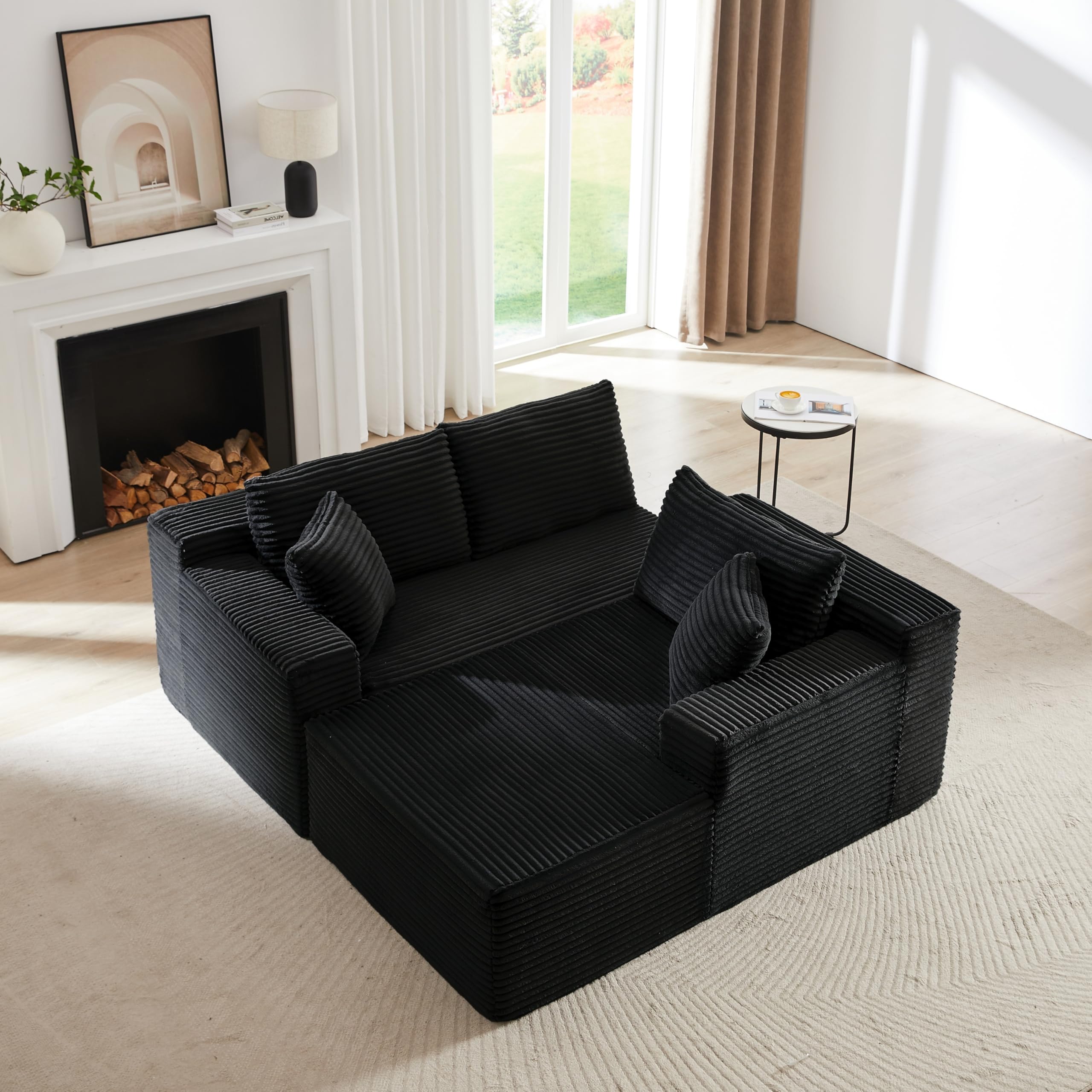 Sapgaks Sofá de esquina convertible de 3 plazas, sofá convertible, sofá de 3 plazas, sofá modular comprimido, sofá de salón, con chaise longue en forma de L, combinación libre