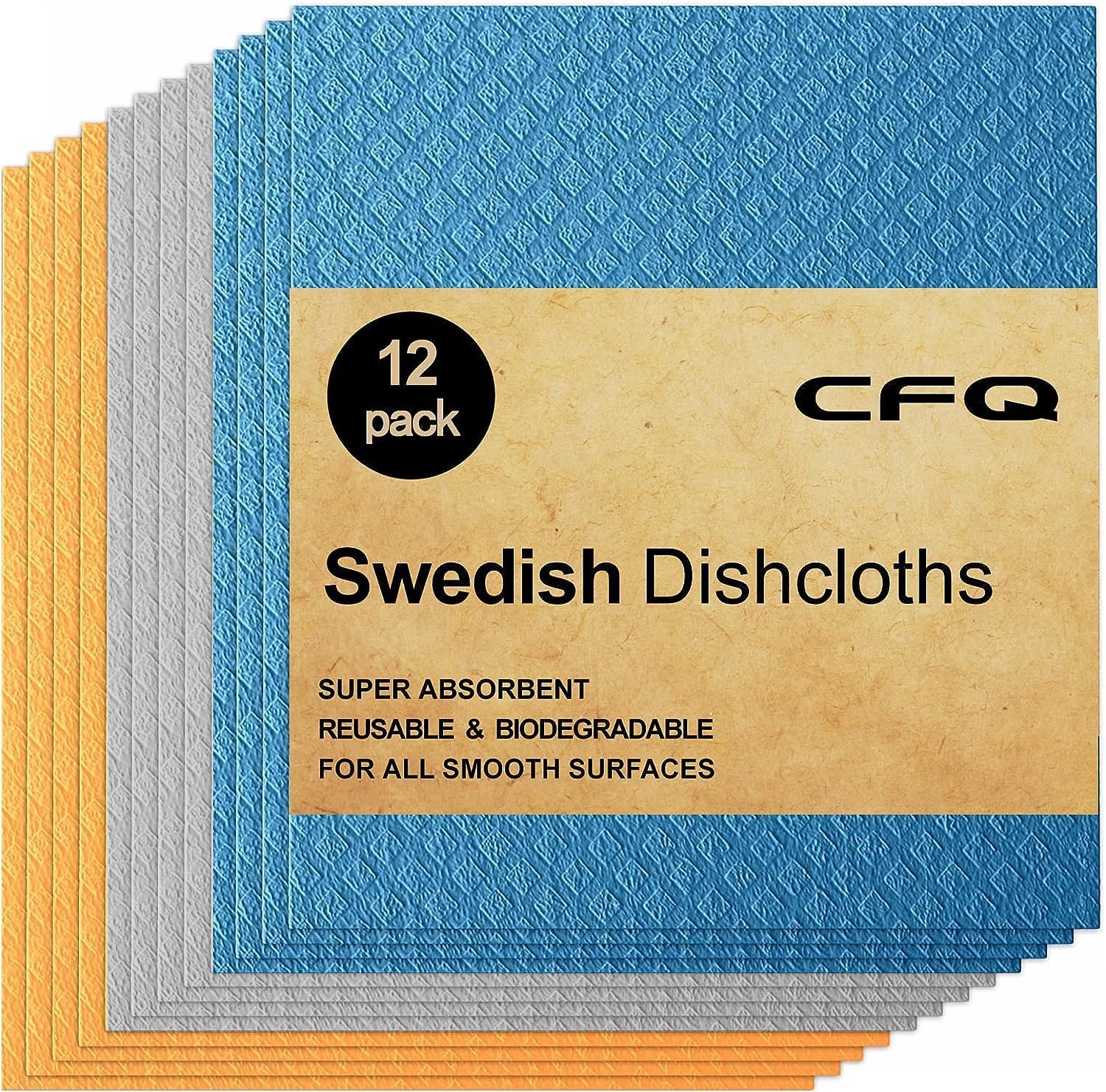CFQ Swedish Dishcloths for Kitchen, 12 Pack EcoFriendly