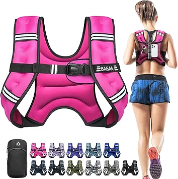 BAGAIL Comfort-Fit Weighted Vest for Woman, Even Weight Distribution, Faster Weight Loss, No-Chafe or Bounce for Walking & Running with Detachable Phone Pouch & Reflective Stripes Available 5-30lbs