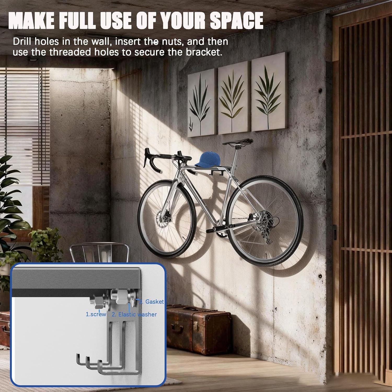 Bike Wall Mount Rack Horizontal, Bike Hangers for Garage, Bicycle Wall Rack Stand, Indoor Bike Storage Hanger for female rider, for Road Mountain Hybrid Bikes in Garage & Apartment (Women)