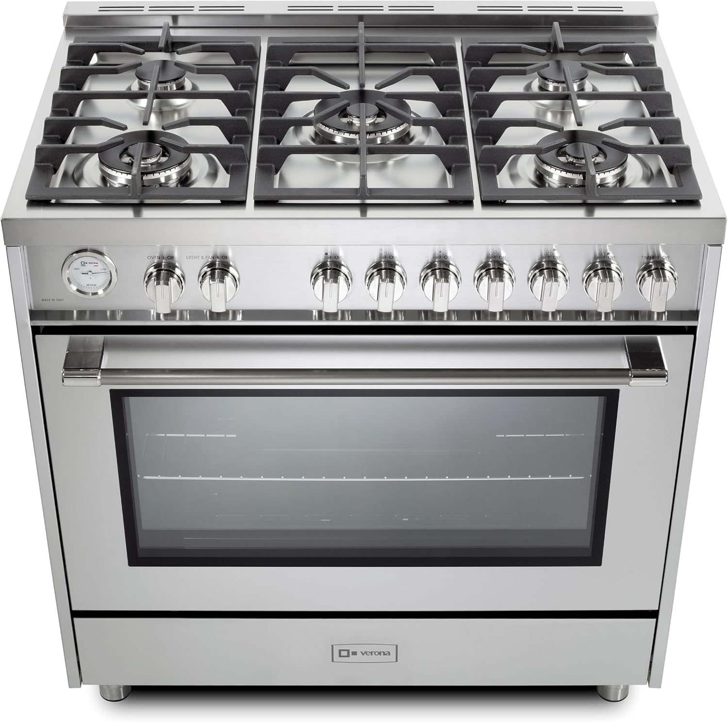 Verona VPRFSGG365SS 36 inch Prima Series Freestanding Gas Range with 5 Sealed Burners, 5 cu. ft. Oven Capacity, Temperature Gauge in Stainless Steel