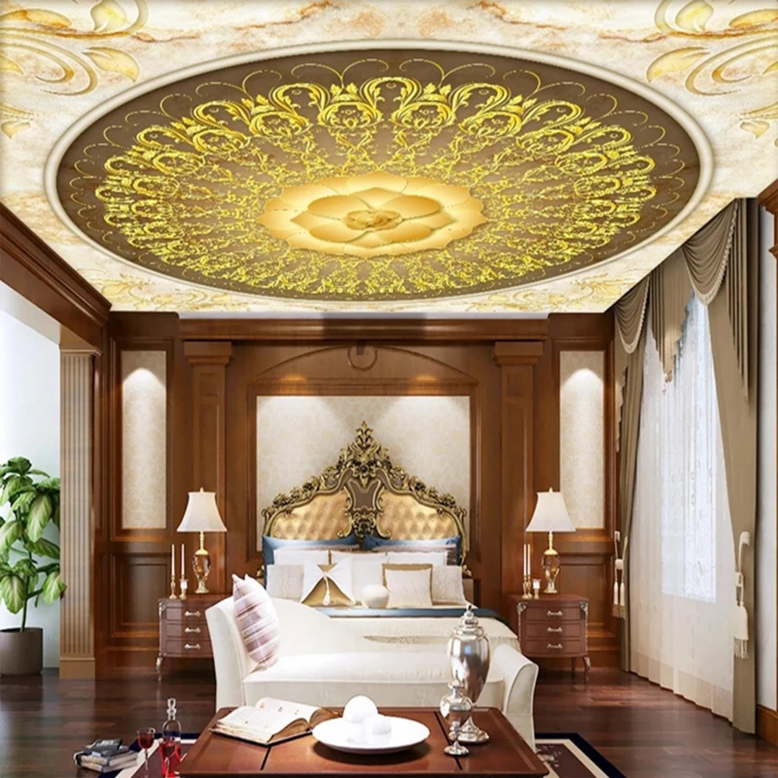 Papier peint 3D pour plafond en marbre pour masquer les défauts
