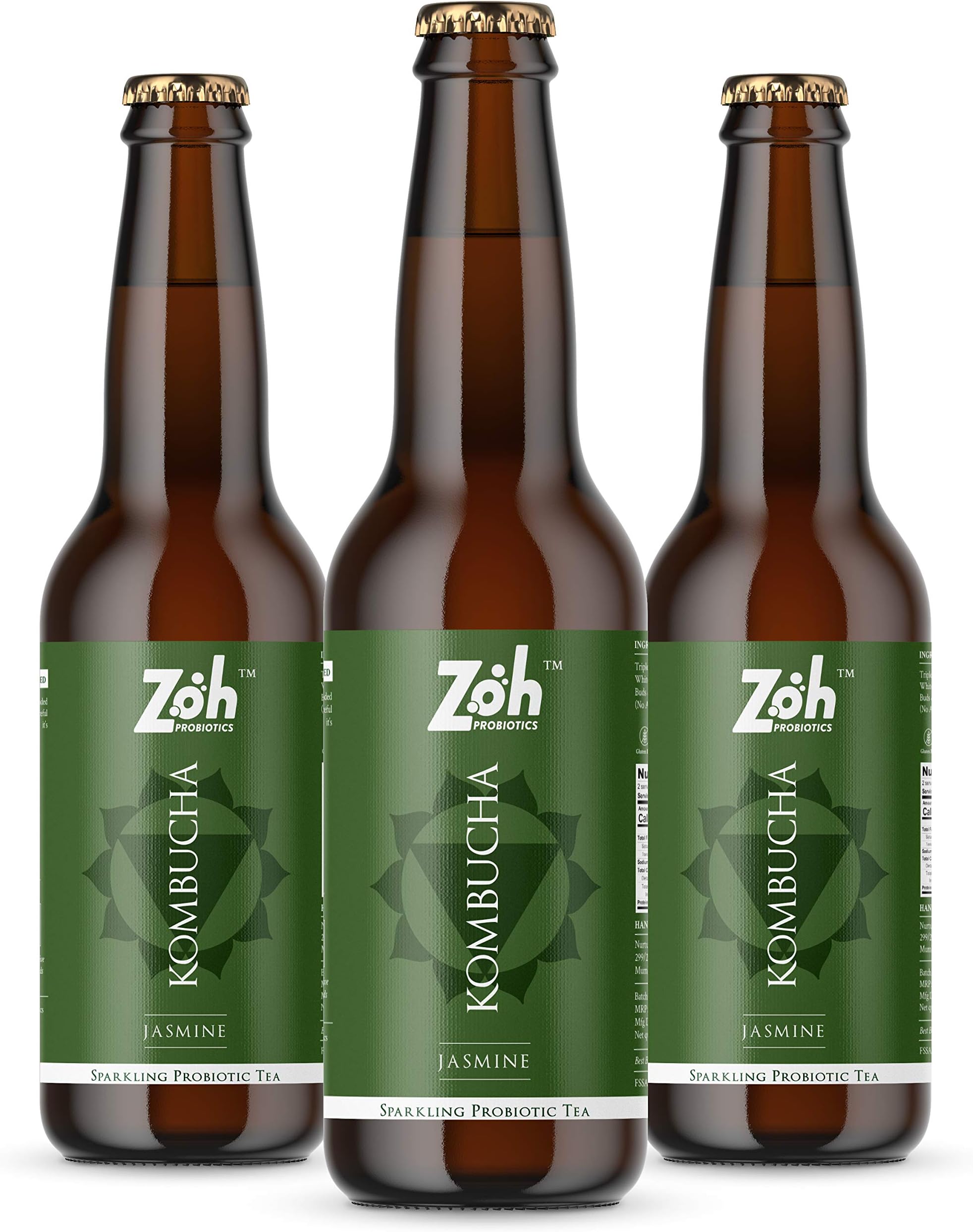 Zoh Probiotics Jasmine Kombucha | Green Tea With Detoxifying Acids, And Digestive Enzymes. Raw, Unfiltered, And Unpasteurized With Mother. Made With Real Jasmine Flowers(330 Ml, Pack Of 3)