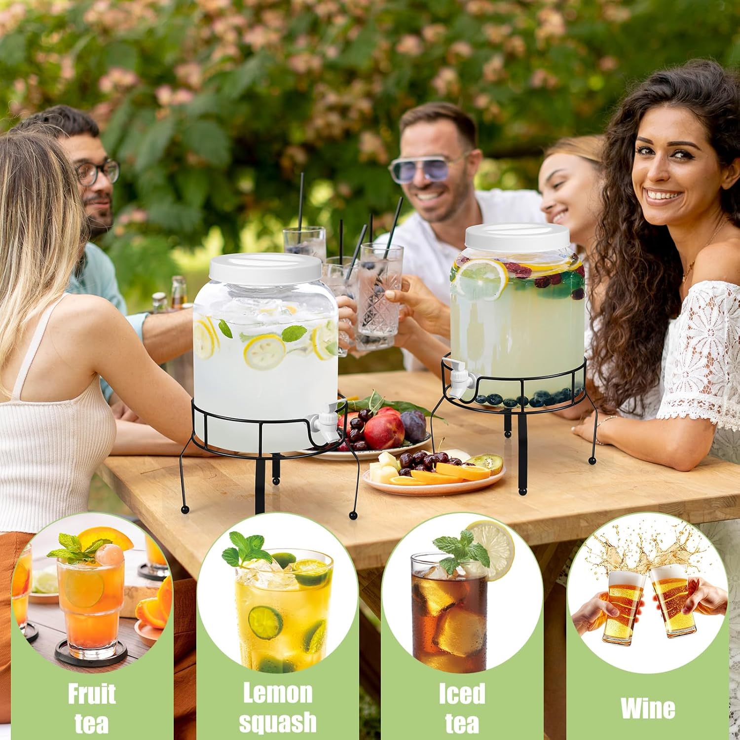 Tanlade 2 Pack 2 Gallon Plastic Drink Dispenser with Stand Beverage Dispenser with Sturdy Metal Base Juice Dispensers Drink Jar with Spigot for Weddings Parties Lemonade Tea Countertop - Image 5