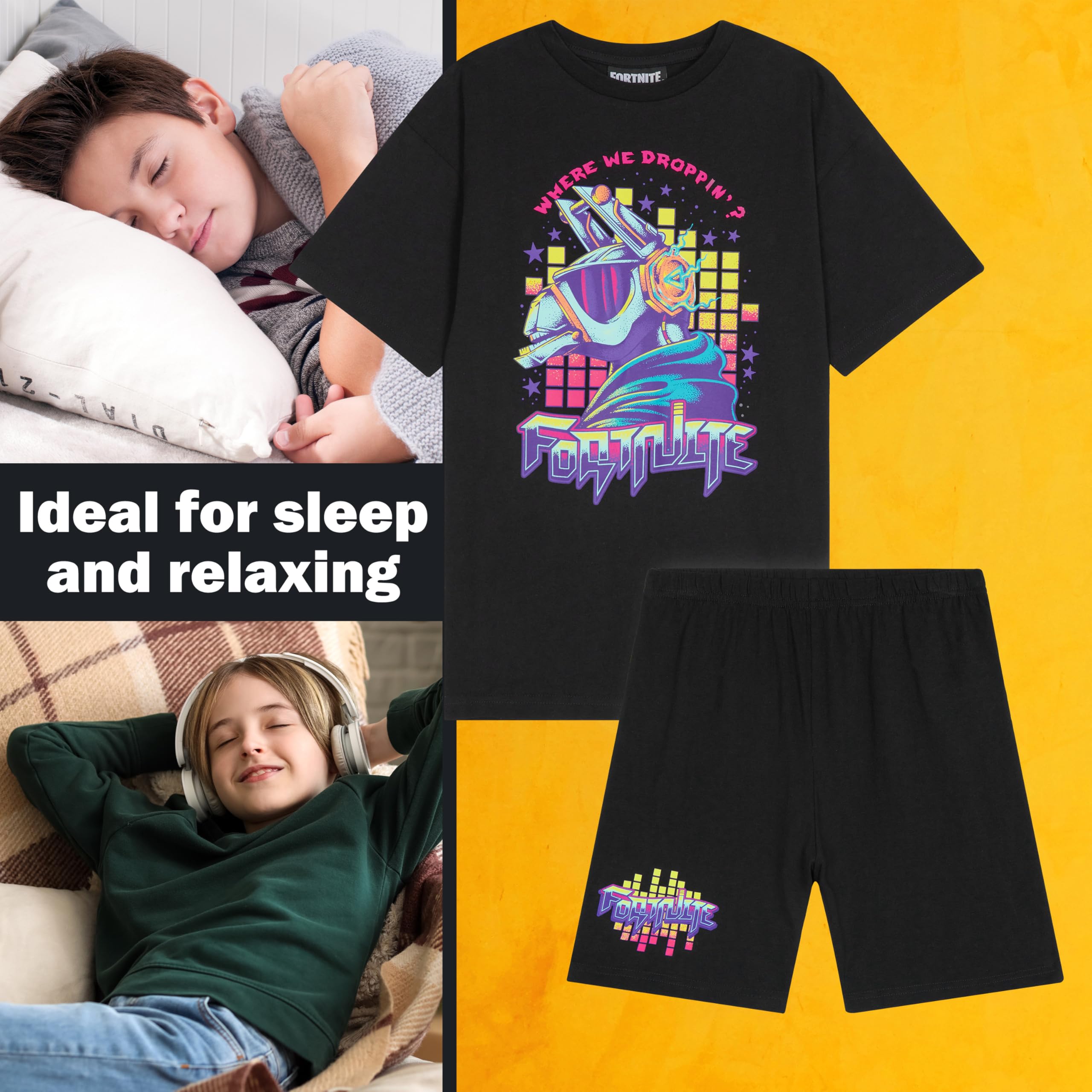 Fortnite Pijama Niño, Pack de 1 o 2, Pijama Corto 2 Piezas Camiseta Manga Corta y Pantalón Corto, Algodón Conjunto Niño Verano, Gamer Regalos