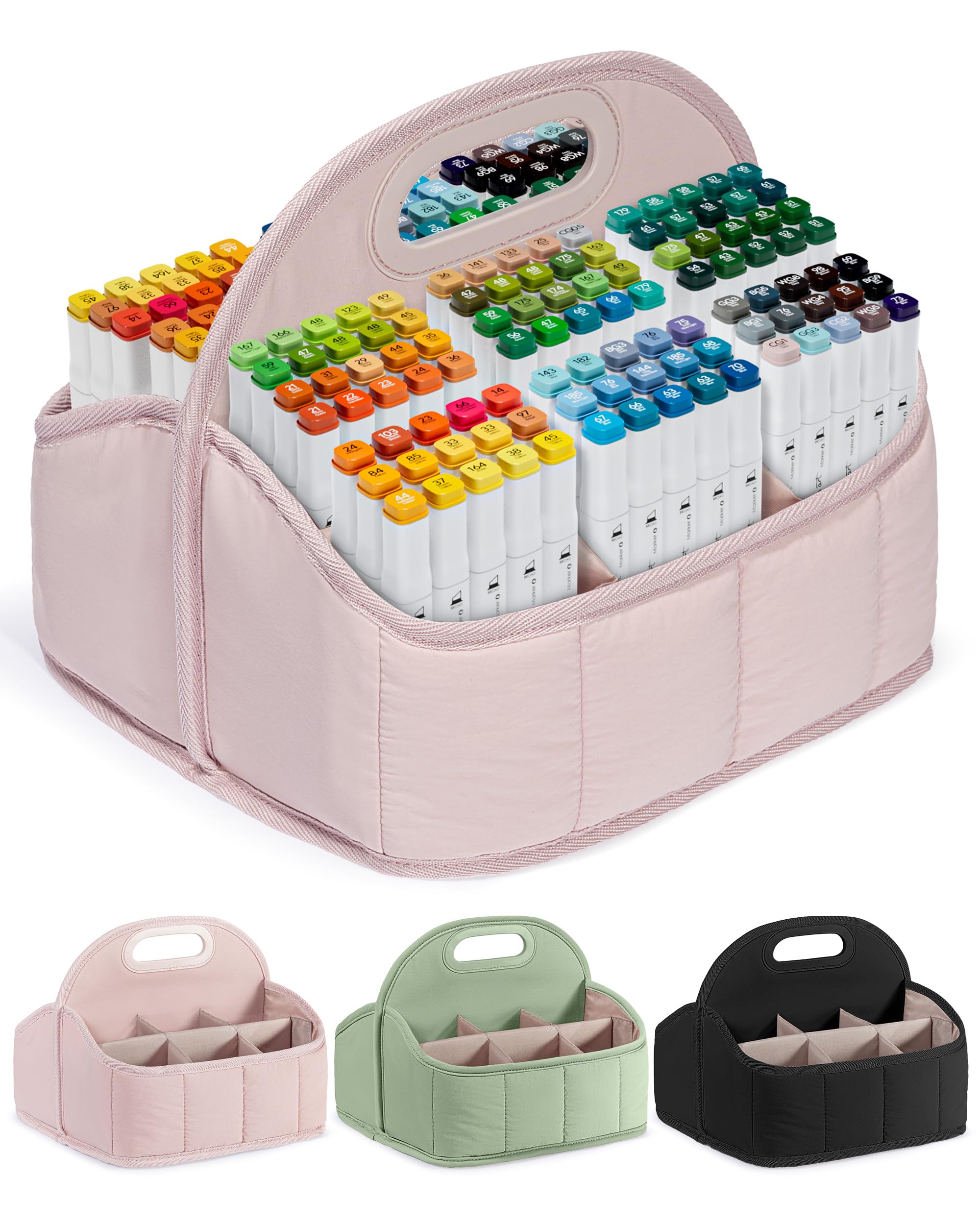 Rexmica Large Marker Caddy Organiser Fit for 210-400 Markers, Marker Organiser Case for Adults, Multipurpose Caddy Bag for Cosmetics, Sewing, Art Craft Supplies, (Bag Only, Accessories Not Included)