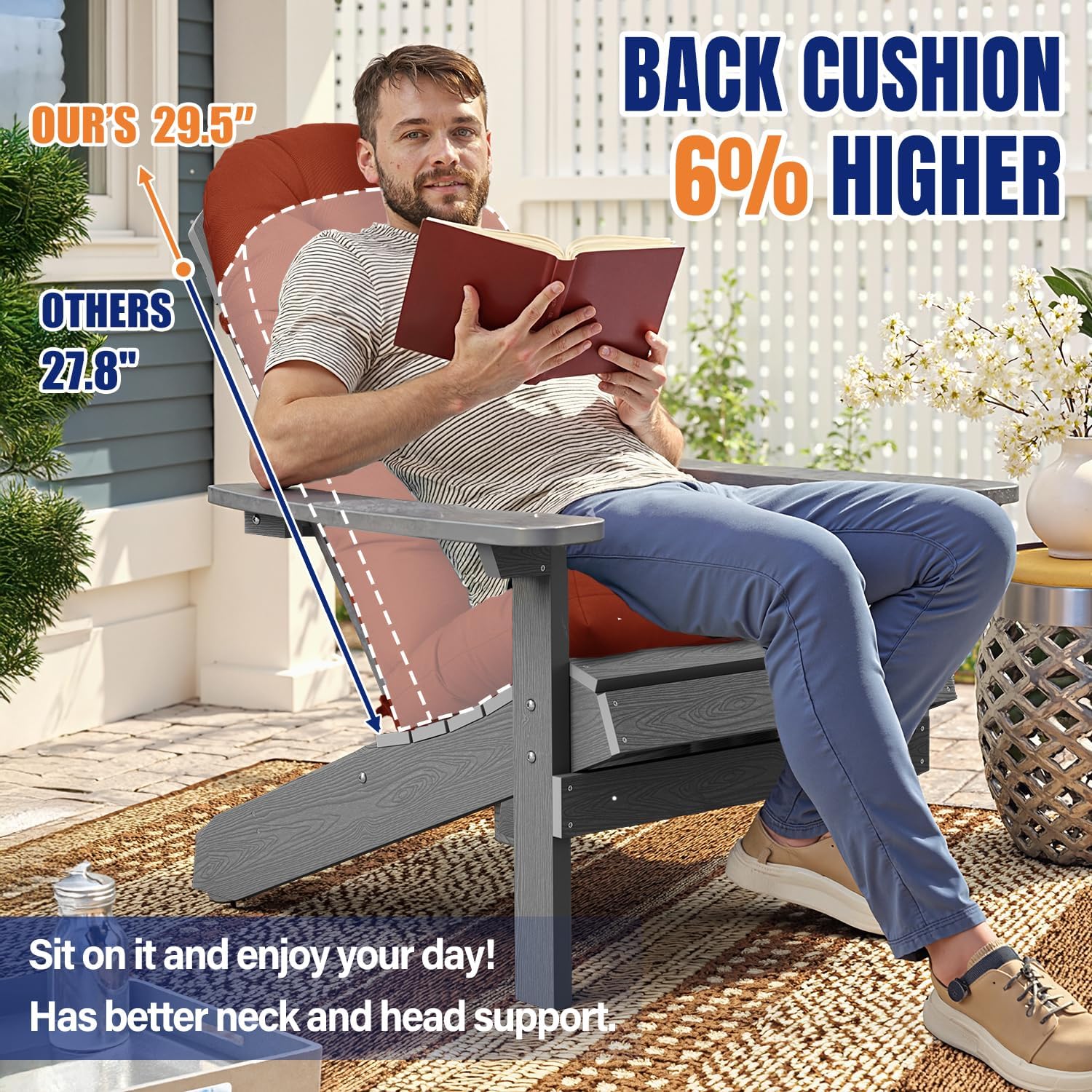 YEFU Adirondack Chair Cushion, Rocking Chair Cushions high Back, Thickened Patio Chair pad for Indoor and Outdoor, 49x20x4.7 inch, Burnt Orange, 2-Pack