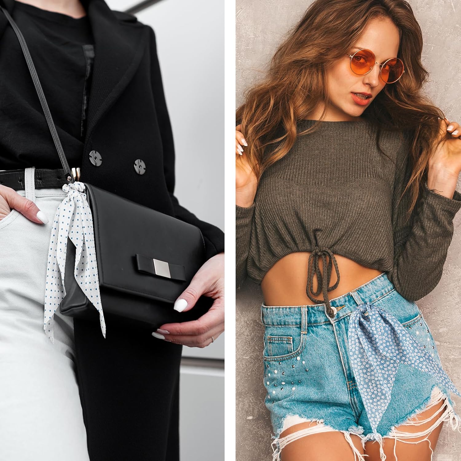 3PCS Elastic Bow Scrunchies for Girls, Scarf Scrunchies Knotted Bow Hair Ties, Ponytail Holders for Girls Gifts Holiday White, Blue - Image 5