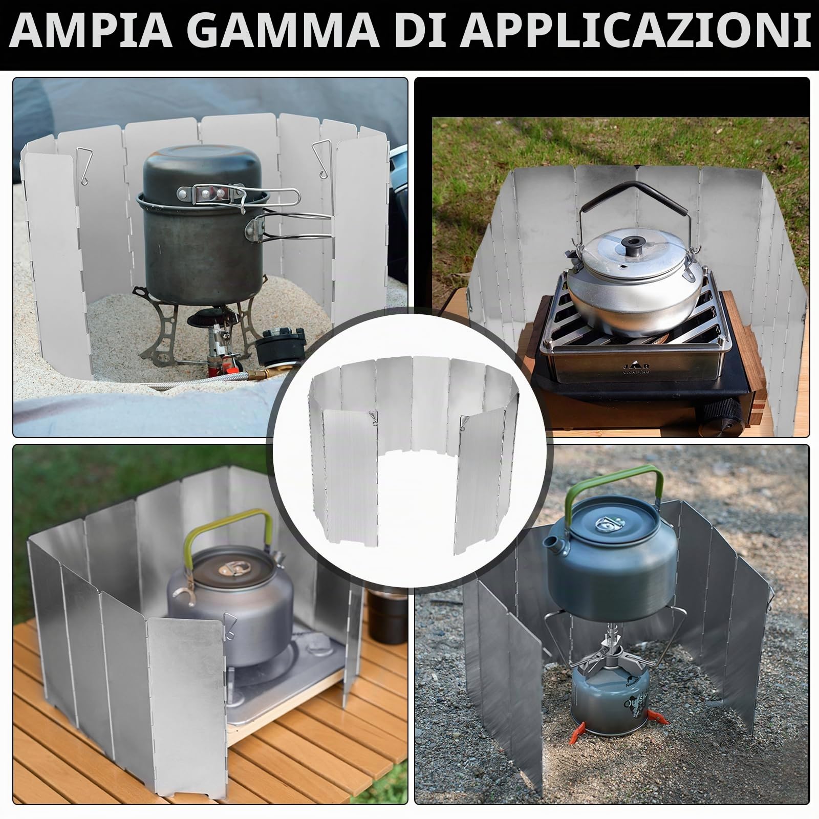 Paravento Fornello Campeggio, 12 Piatti Pieghevole parabrezza da campeggio, Paravento Cucina Campeggio