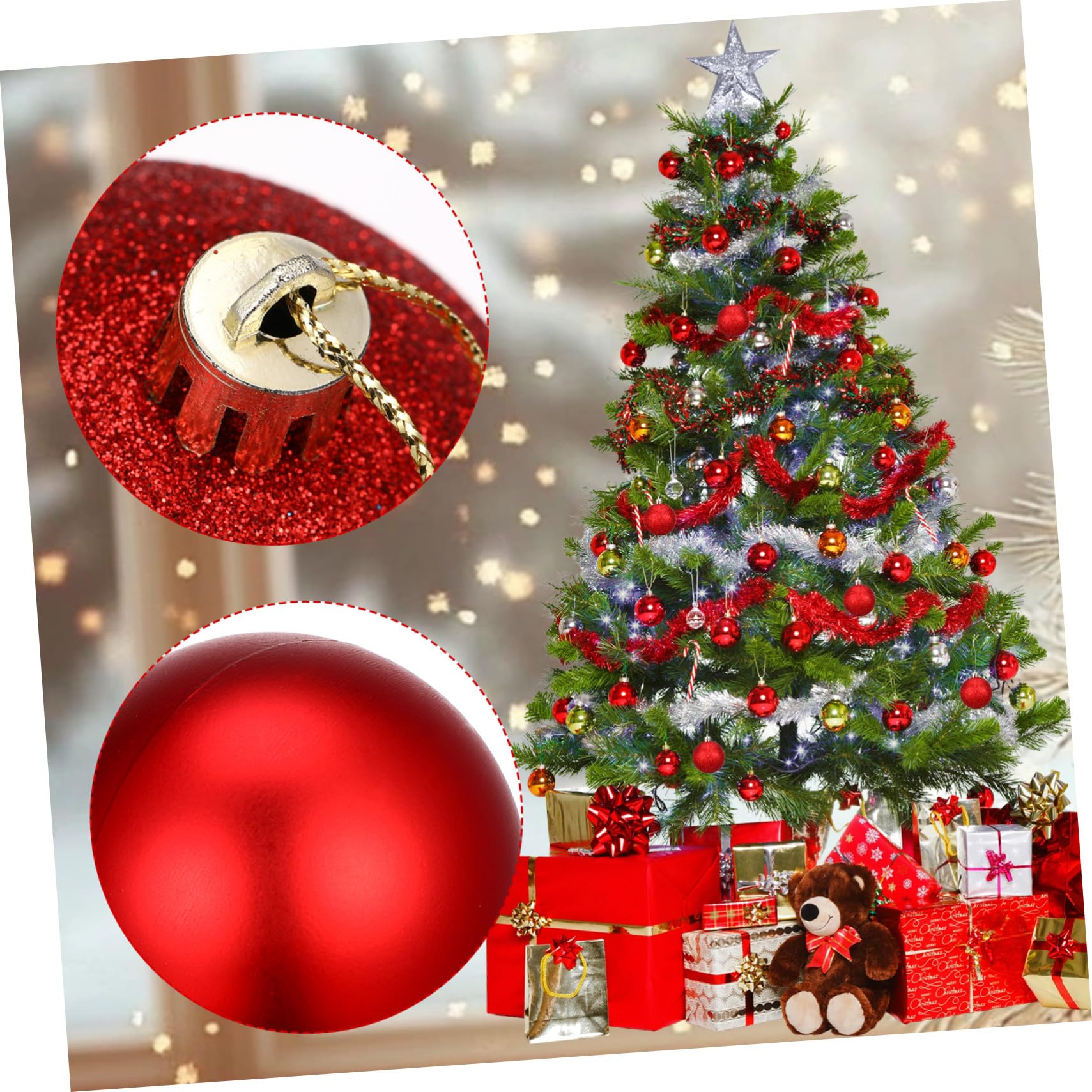 Alipis Weihnachtskugeln Christbaum Anhänger zum Aufhängen Kunststoff Rote 6cm mit Glänzendem Dekor für Festliche zu Hause und Restaurant