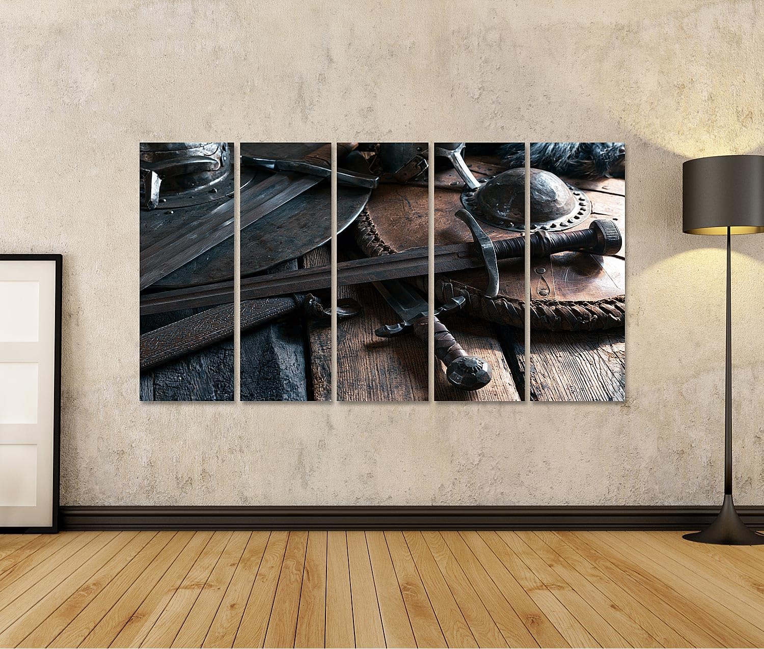 islandburner Quadro su tela, motivo maestoso medievale, decorazione da parete per ufficio, per gli amanti della storia, 5 pezzi, XXL