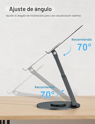 Miniatura 5 de tounee - Soporte telescópico para computadora portátil para escritorio con base giratoria de 360°, de sentado a de pie, altura ajustable, elevador