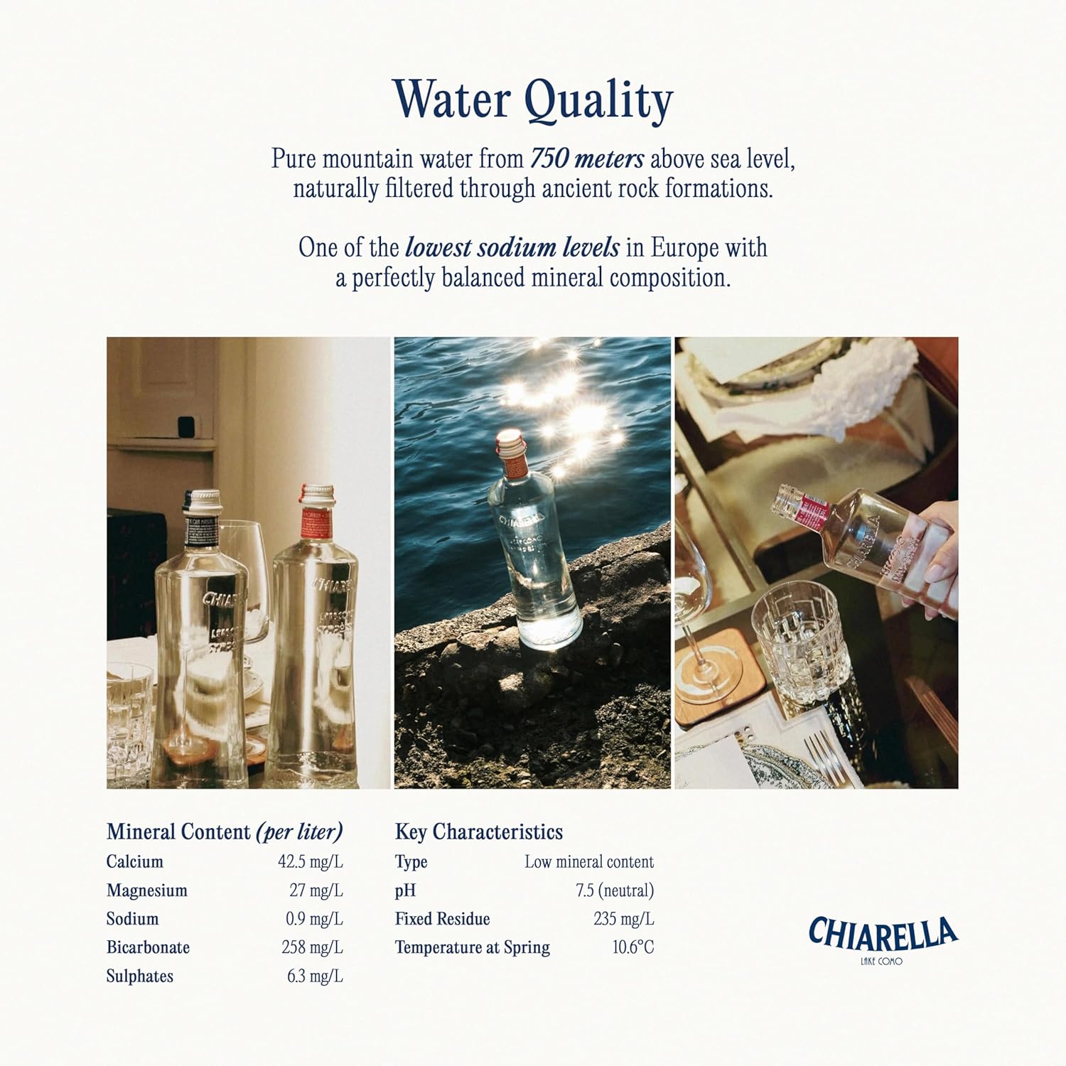 Chiarella Symposion Mineral Still Water (920mL, 6-Pack) — Premium Italian Water in Glass Bottle — Pure, Natural, Mountain Spring Source, Low Sodium