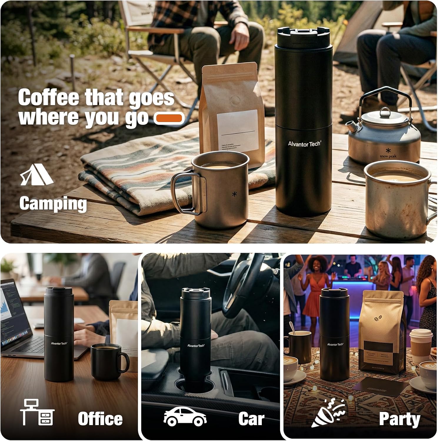 2-in-1 Portable Electric Burr Coffee Grinder - Grind & Brew, 38 Adjustable Settings, Ceramic Alloy Burrs, Rechargeable, with Cups, Filter & Lid for Home, Travel & Camping