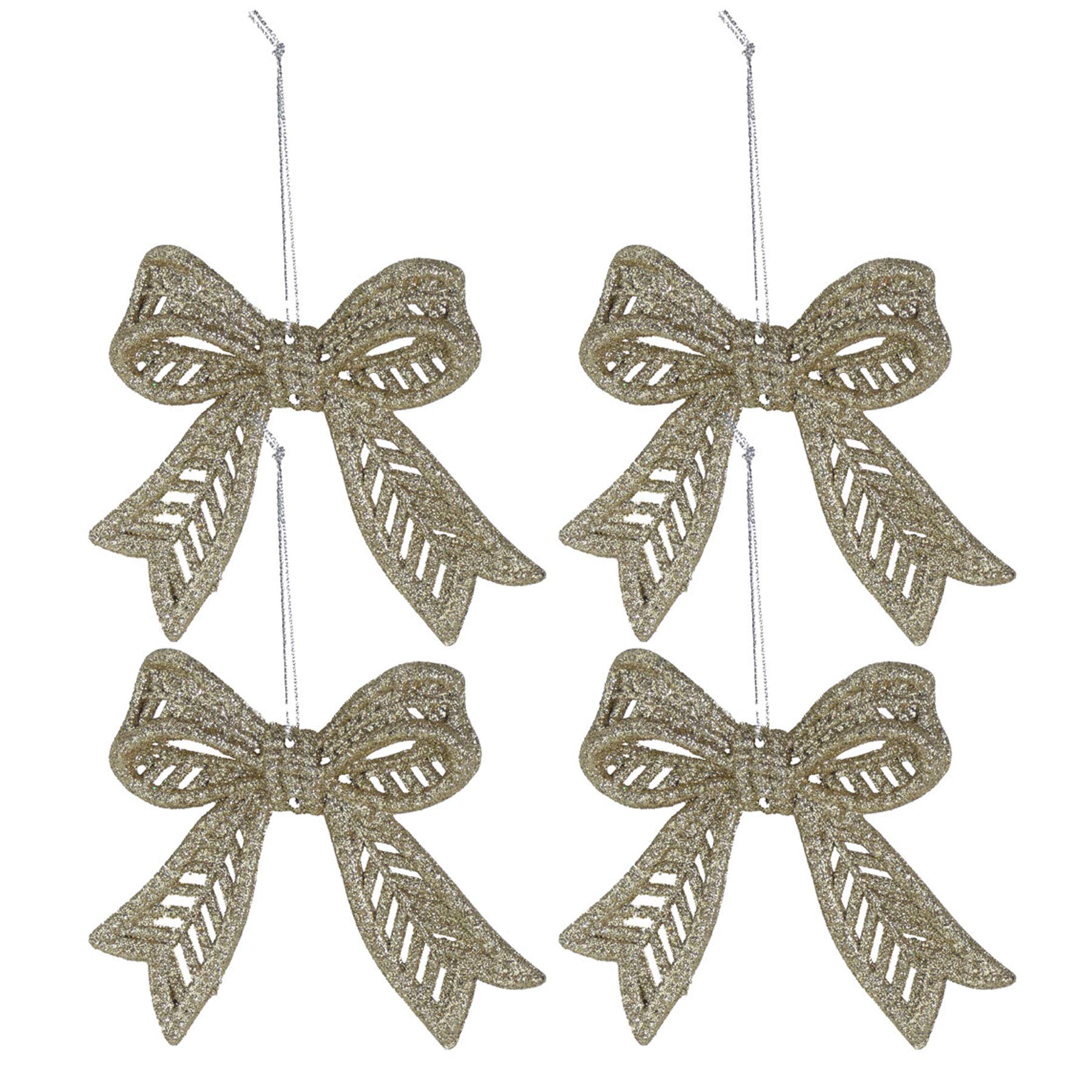 Davies Gold 4 Pack 9Cm Glitter Chunky Bows Christmas Tree Decoration - Champagne