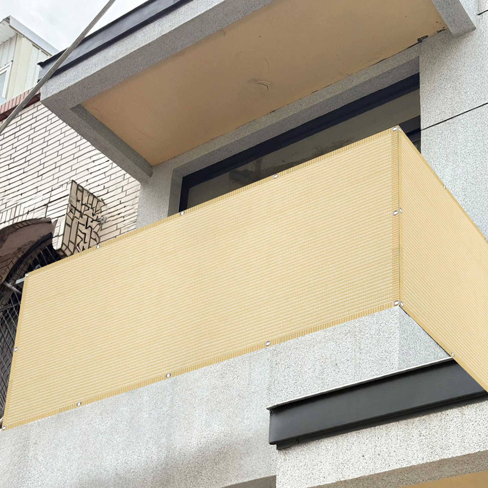 Siatka Ochronna Na Balkon 70 x 650 cm Wiatroodporna, Wytrzymała Ogrodzenie Ochronne Na Patio Odporna Na Rozdarcie Na Balkon, Balustradę, Kolor kremowy