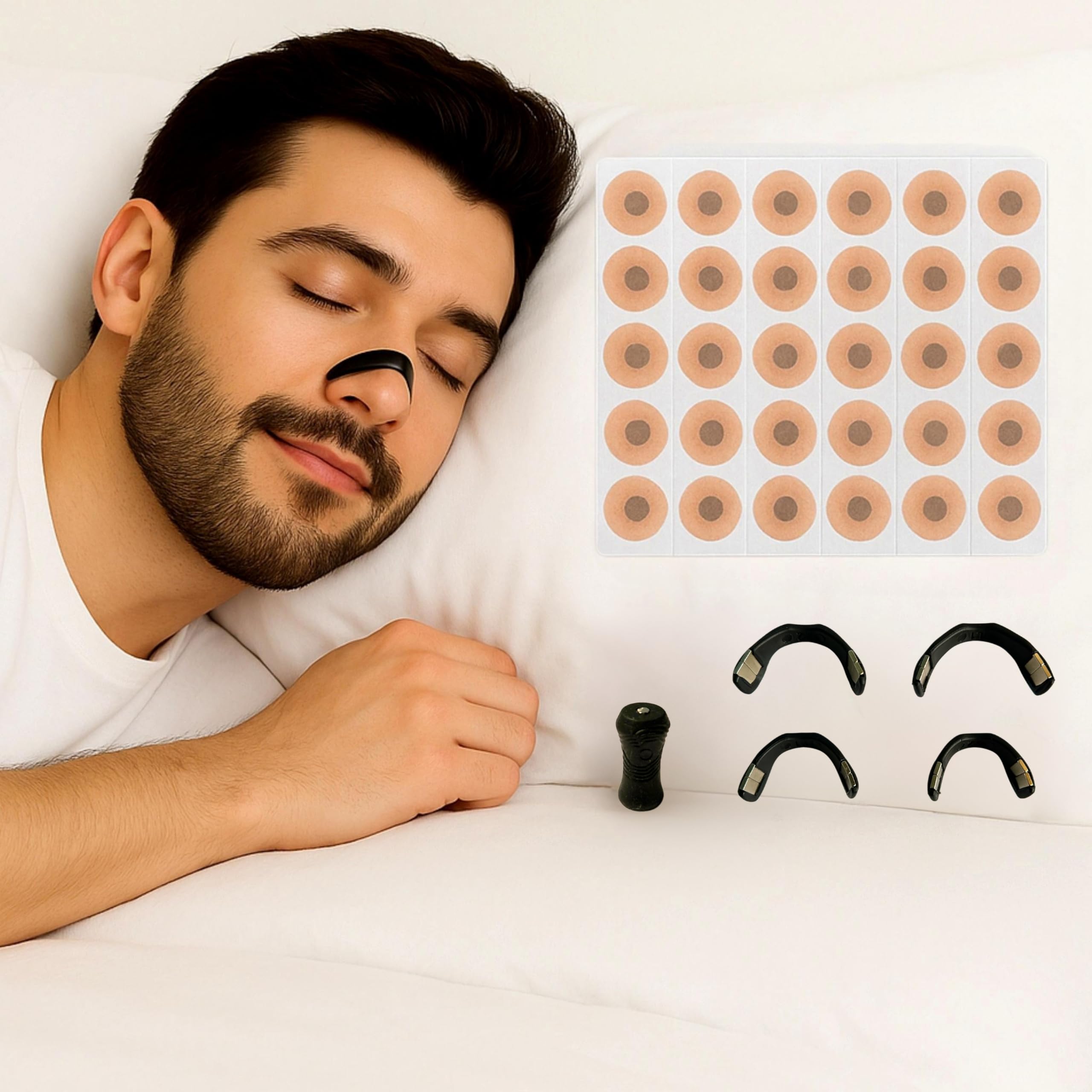 Dilatatore Nasale Magnetico – 60 Cerotti Nasali Magnetici Antirussamento - Divaricatore Nasale con Stecche Riutilizzabili e Applicatore di Precisione – Comfort, Respirazione Libera e Sonno Profondo