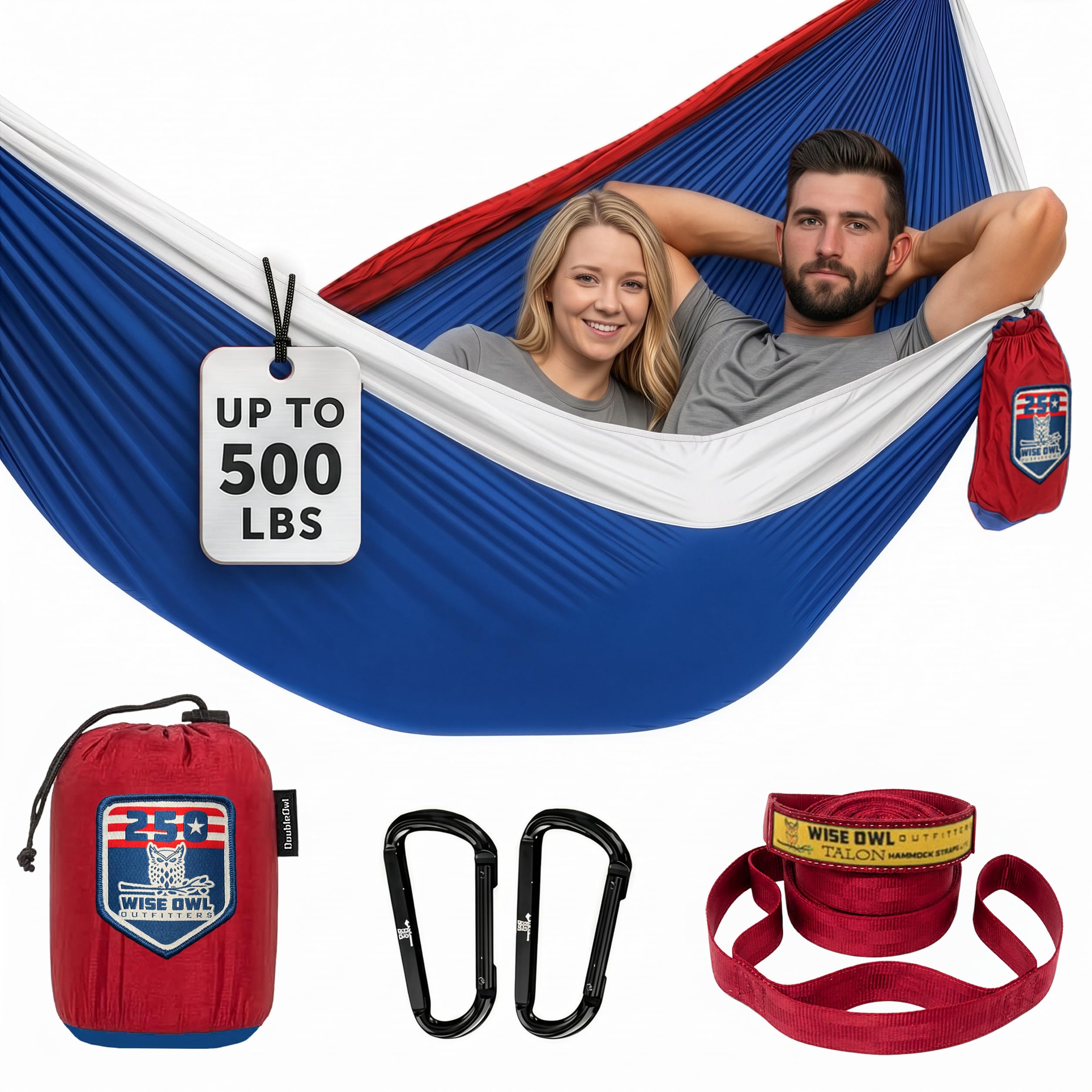 Wise Owl Outfitters Camping Hammock – up to 500lbs Portable Hammock with Tree Straps - Travel, Backpacking, Hiking, Outdoors Camping Gear - Single or Double