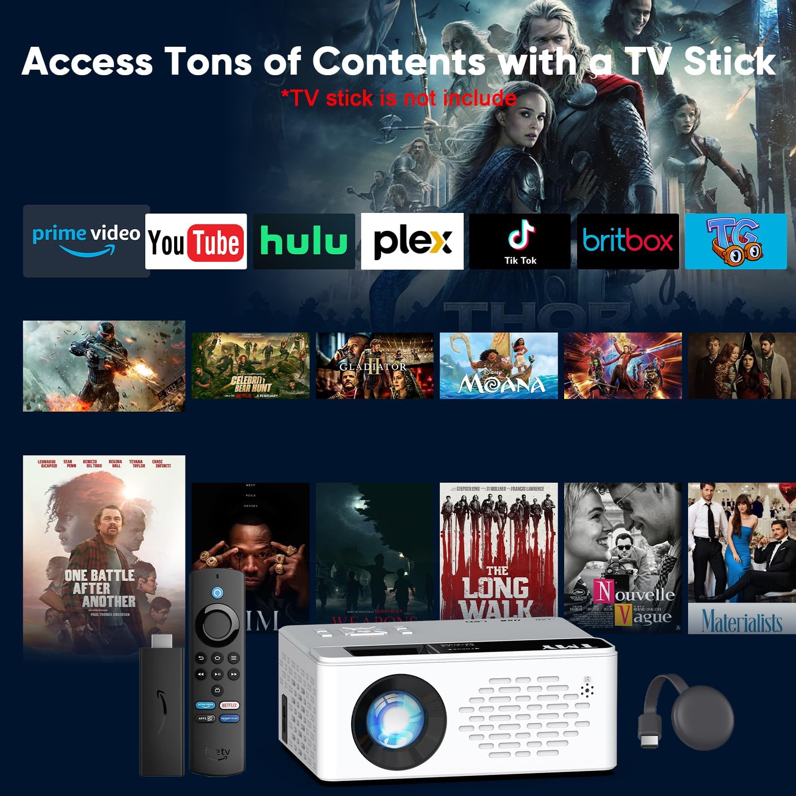 TMY Native 1080P Mini Portable Projector, 2-way Bluetooth, with 80in Screen view 7