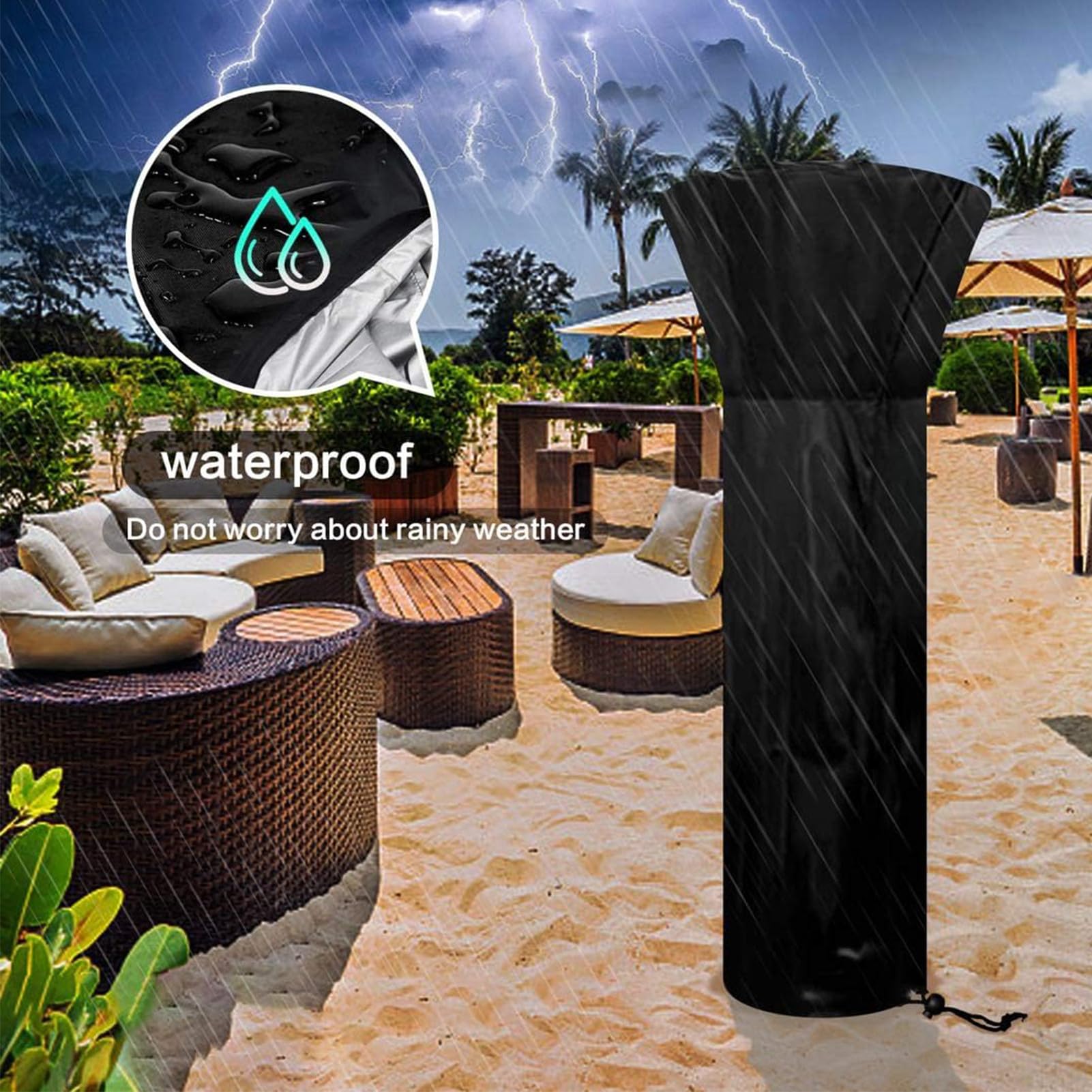 Patio Heater Cover, 420D Impermeabile Copertura Riscaldatore Patio, Resistente Ai Raggi UV Telo Protettivo per Stufa da Patio Esterni Giardino (240 x 92 x 59cm)