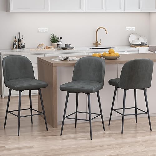 Juego de 3 taburetes de bar de altura de mostrador, taburetes de bar giratorios tapizados con respaldo y patas de metal, asiento de 26 pulgadas de