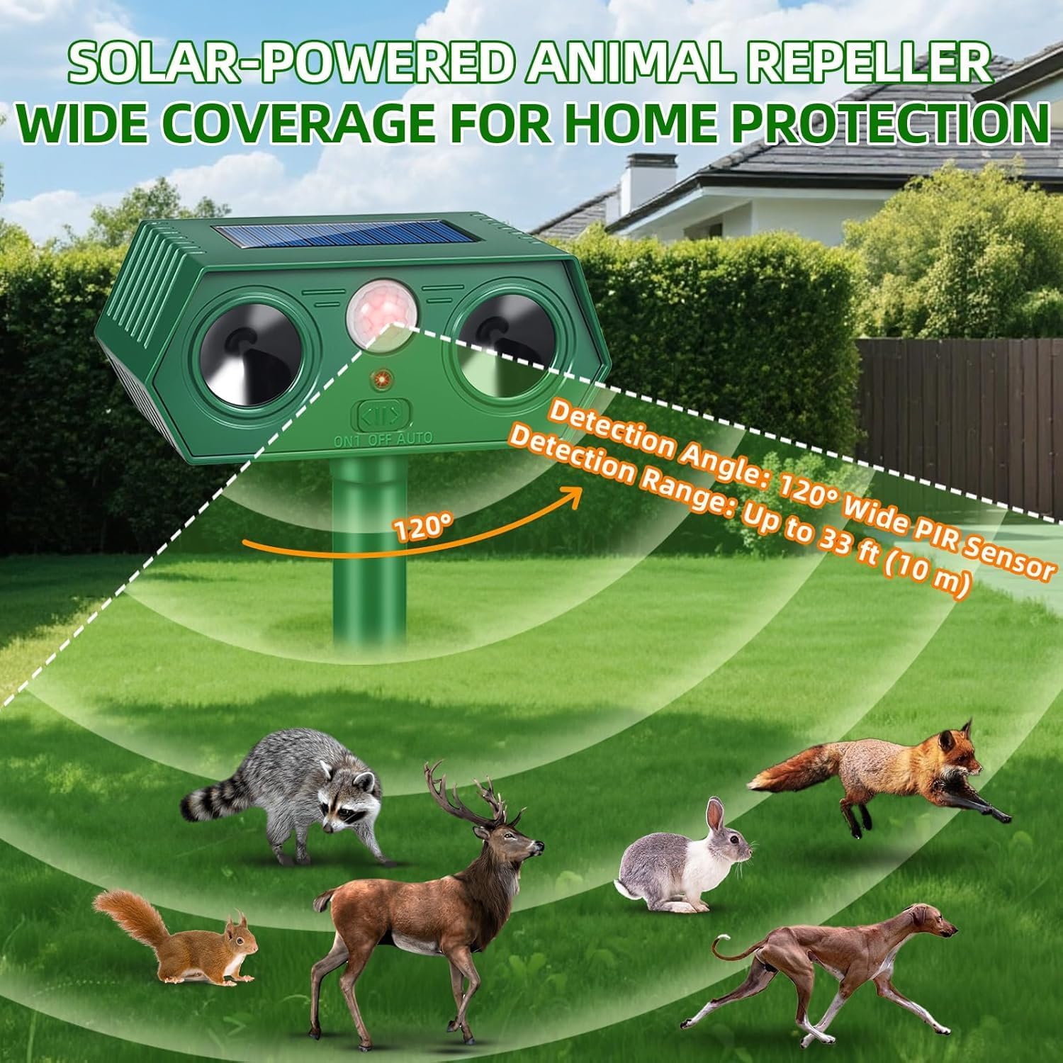 4Pack Solar Ultrasonic Animal Repeller Outdoor Deer Repellent Devices Motion Activated Cat Deterrent for Yard Garden IP65 Waterproof Ultrasonic Cat Repellent for Squirrel Raccoon Dog Skunk Rabbit