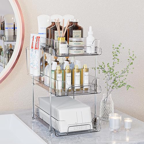 Miniatura 2 de Hoenart Organizadores y almacenamiento de 3 niveles para debajo del fregadero, organizador de armario, organizador de cajones, organizador multiusos