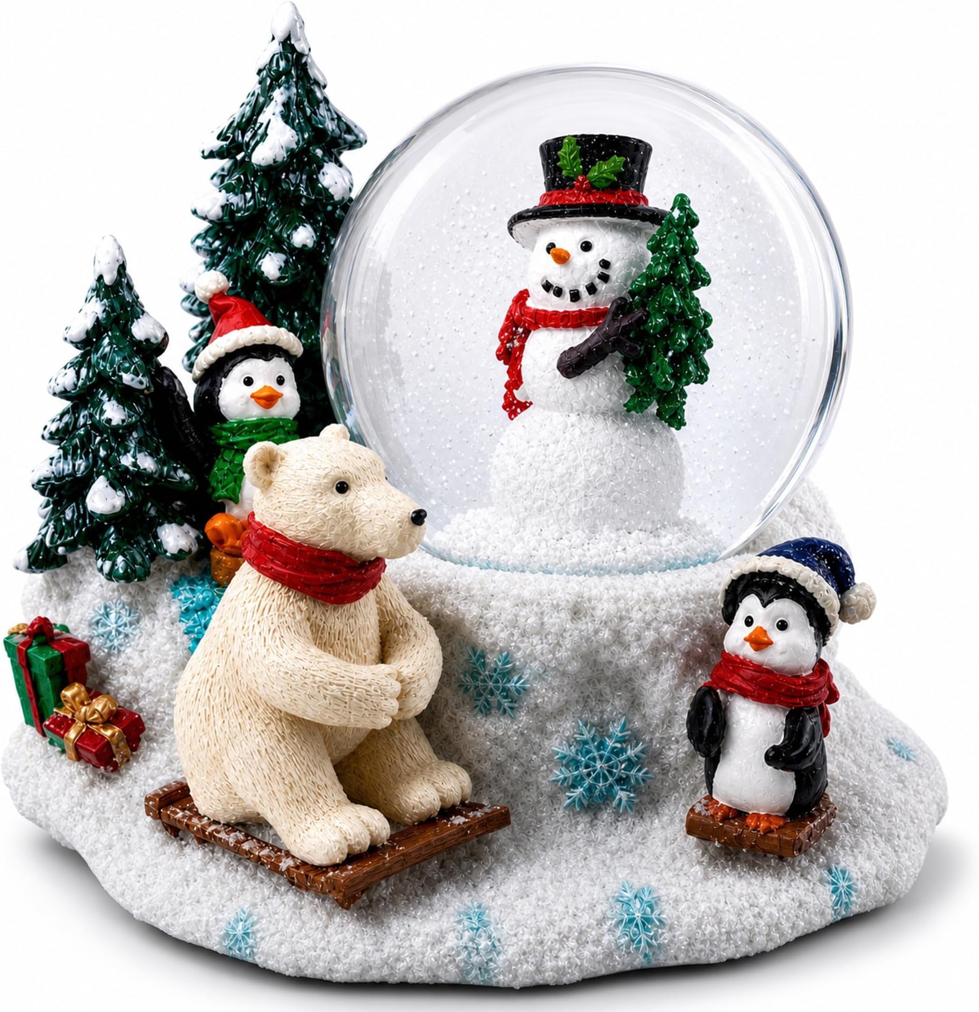 Mini Winter Scene with Polar Bear and Penguins Water Globe
