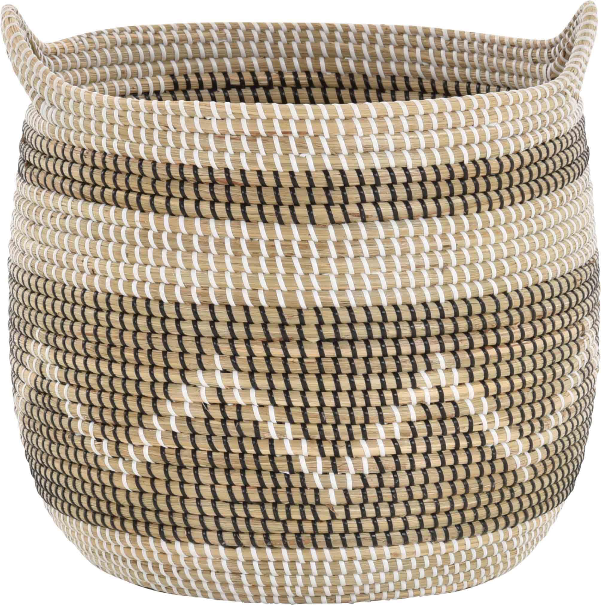 Runder Tragekorb Dekokorb Aufbewahrungs-Box Allzweck-Korb Natur Seegras mit bunten Wicklungen Flechtkorb (Natur Schwarz Weiss)