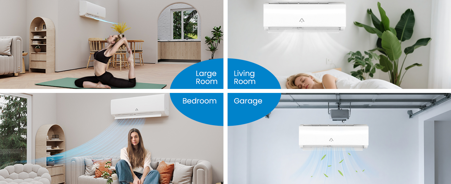 Image of 18000 BTU 19 SEER2 Mini Split AC Air Conditioner Heat Pump Inverter, 230V Ductless System, Cools Heats 1250 Sq.Ft, R32 Series with Installation Kits, White