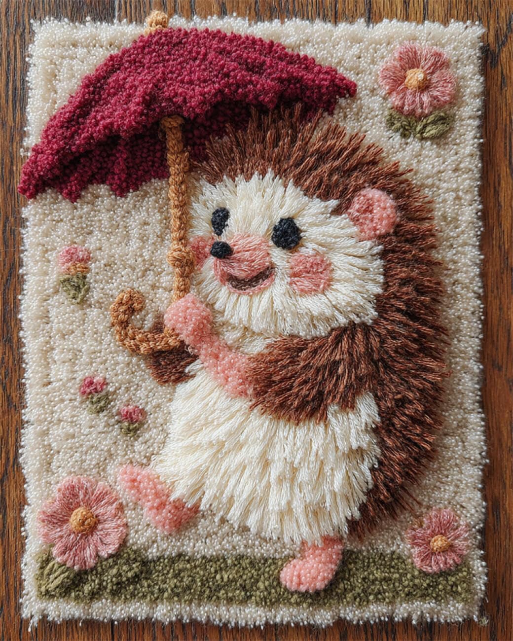 AxiangziK Animal DIY Latch Hook Rugs Kits Hedgehog with an Umbrella DIY Rug Making Kits for Aldult Tapestry Set Embroidery Carpet Doormat Gift 21x29in