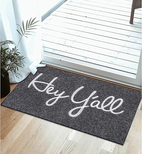 Miniatura 6 de Felpudo de entrada para puerta delantera, interior y exterior, de goma gris, tapete de bienvenida de Hey Y'all, antideslizante, fácil de limpiar,