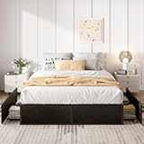 SHA CERLIN Full Platform Bed Frame with 2 Large Storage Drawers&comma; Rustic Wood and Metal&comma; Noise-Free&comma; Easy Assembly&comma; No Box Spring Needed&comma; Black