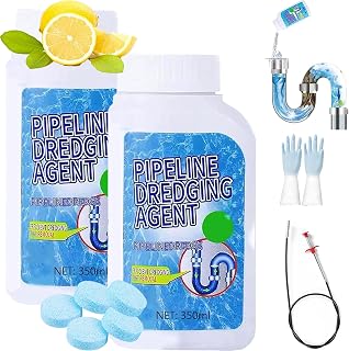 Pipeline Dredging Agent, 350ml Fast Foaming For Kitchen Toilet Pipeline Quick Cleaners, Drain Clog Remover with 10x Cleaning Tablets, Powerful Pipe Dredging Agent (2pcs)