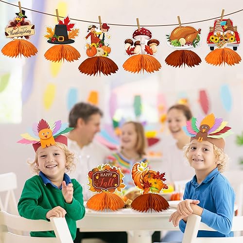 Miniatura 6 de Pajean 9 piezas de centro de mesa de panal de Acción de Gracias, decoración de mesa de Acción de Gracias, pavo, calabaza, hojas de otoño, centro