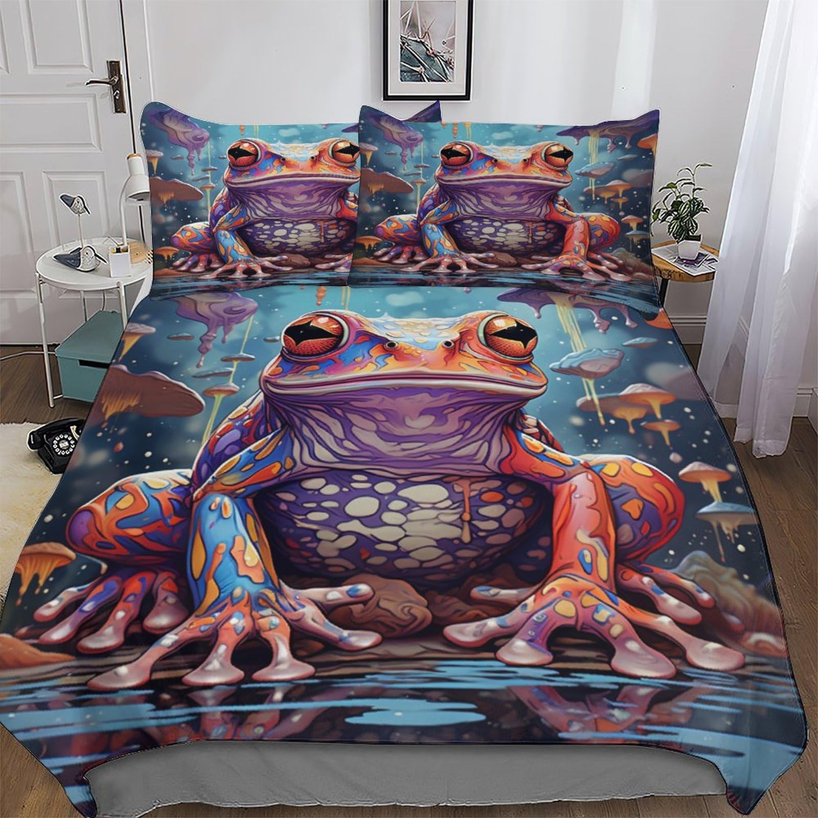 Housse de couette grenouille parure de lit 3 pièces microfibres 220x240