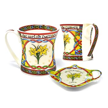 Royal Tara Set of 2 Welsh Daffodil Mug (Capacity 325ml/11fl oz) & Welsh Daffodil Teabag Holder(approx. 3.3in x 5in)