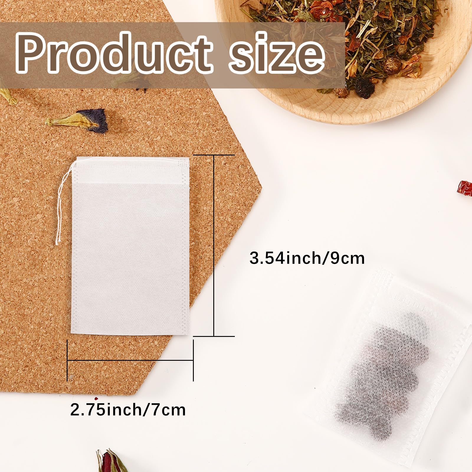 Leere Teebeutel für losen Tee, Einweg-Teefilterbeutel mit Kordelzug, befüllbares Tuch, leere Teebeutel für losen Tee, Kaffee, Kräuter, Gewürze (9 x 7 cm), 300 Stück