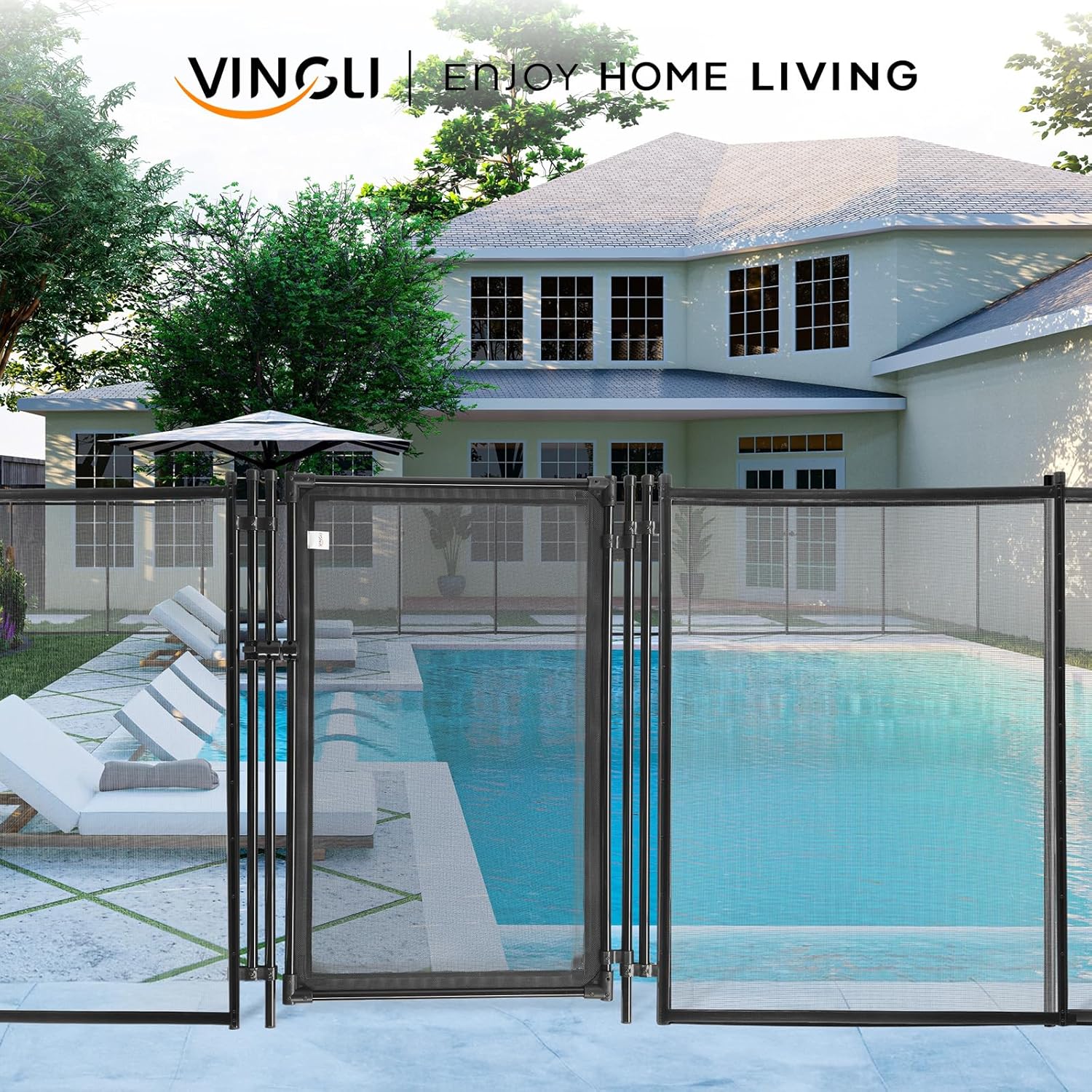 VINGLI Pool Fence Gate 4Ft x 2.5Ft Swimming Pool Fence in Ground Pool Safety Fencing, Black