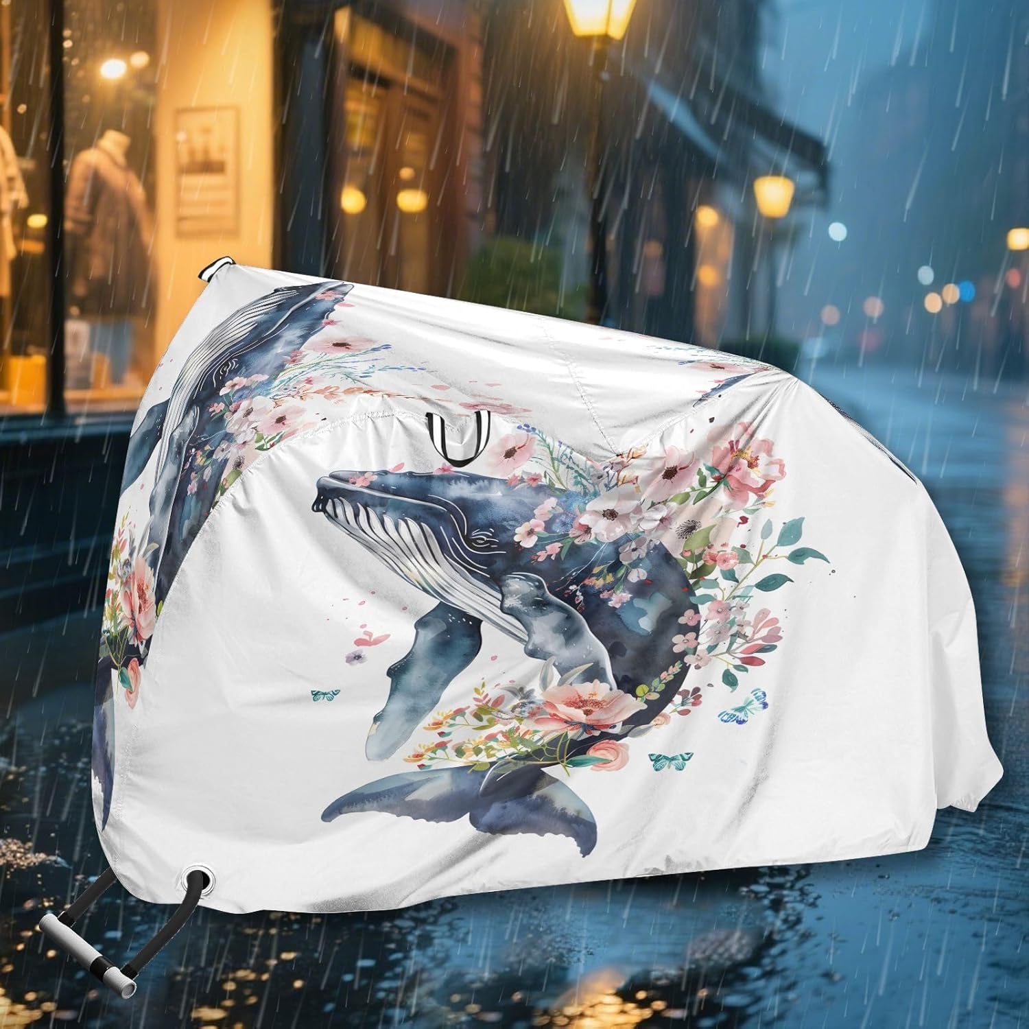 ALAZA Whale Flower Bike Cover Waterproof Outdoor Ebike Bicycle Covers Tarp Protection for 1/2 Bikes, Sun UV Dust Wind Proof