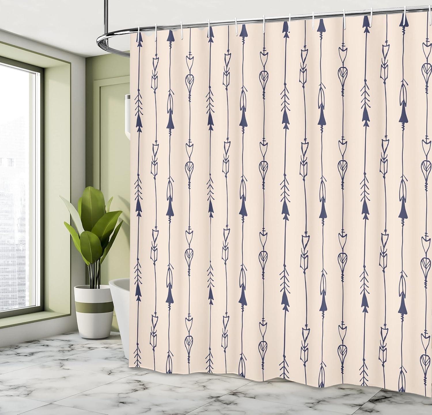 Ambesonne Arrow Shower Curtain, Hand Drawn Repetitive Sticks Pattern Vintage Tribal Illustration Artwork Print, Cloth Fabric Bathroom Decor Set with Hooks, 69" W x 84" L, Champagne Black