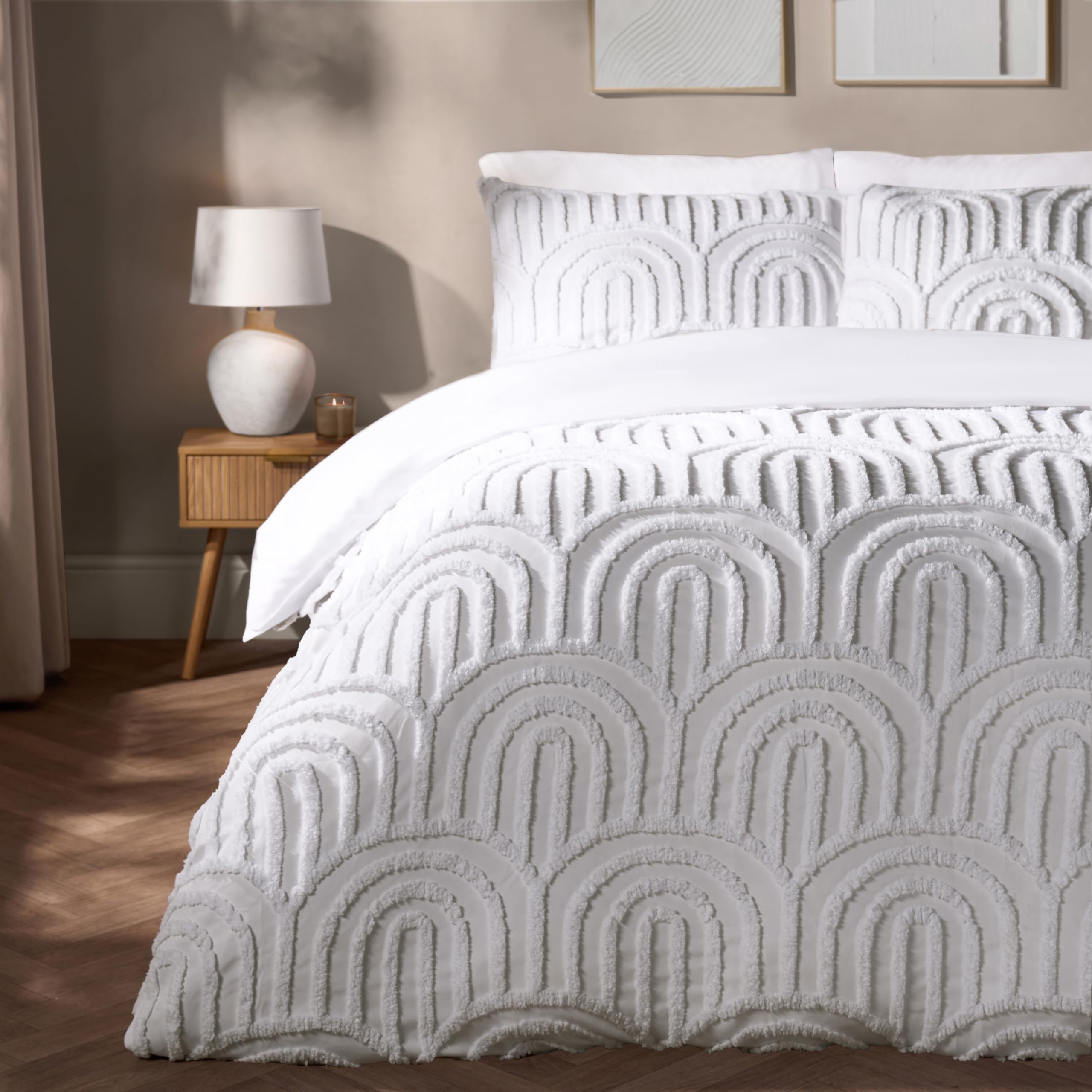 Ohs White Bedding Quilt Cover Double Tufted Arches, Super Soft Cosy Warm Decorative Bedding Double Bed Set Stylish Comfy Easy Care Duvet Cover Sets With Matching Pillowcases