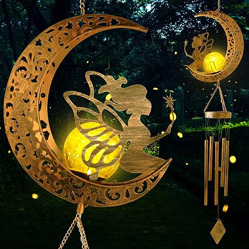 Fairy Moon Solar Light Wind Chimes for Outside for Women
