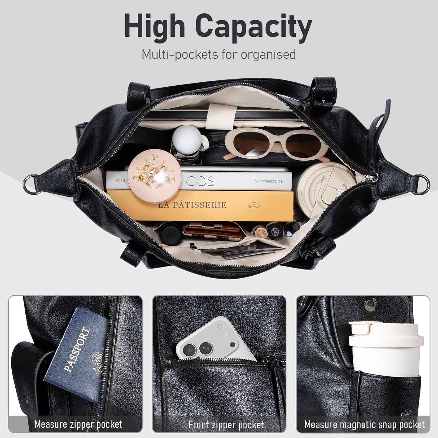 Vegan Leather Hobo Handbags with Adjustable Strap, City Tote Bag 27L Fall Purse for Women with Wallets and Laptop Compartment - Image 4