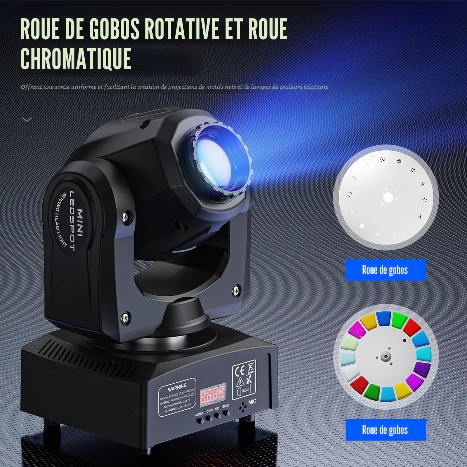 UKing Lyre Led 50W Tête Mobile DMX 512 Éclairage à Disco 8 Gobo 8 Couleurs Sono DJ Lumière 9/11 Canaux pour Fête Bar Noël Théâtre Mariage