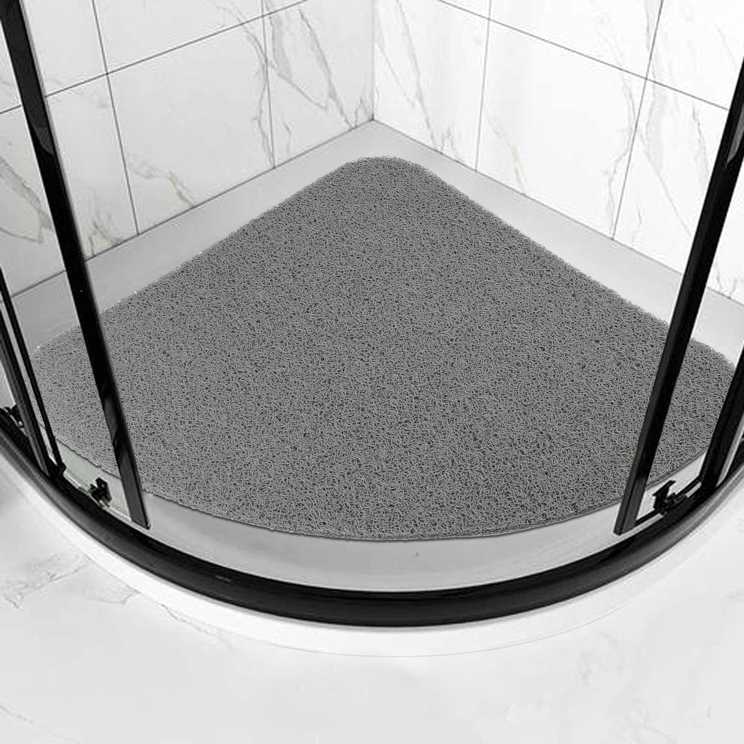 Corner Shower Mat Loofah NonSlip Grey 53x53cm Soft Textured Anti